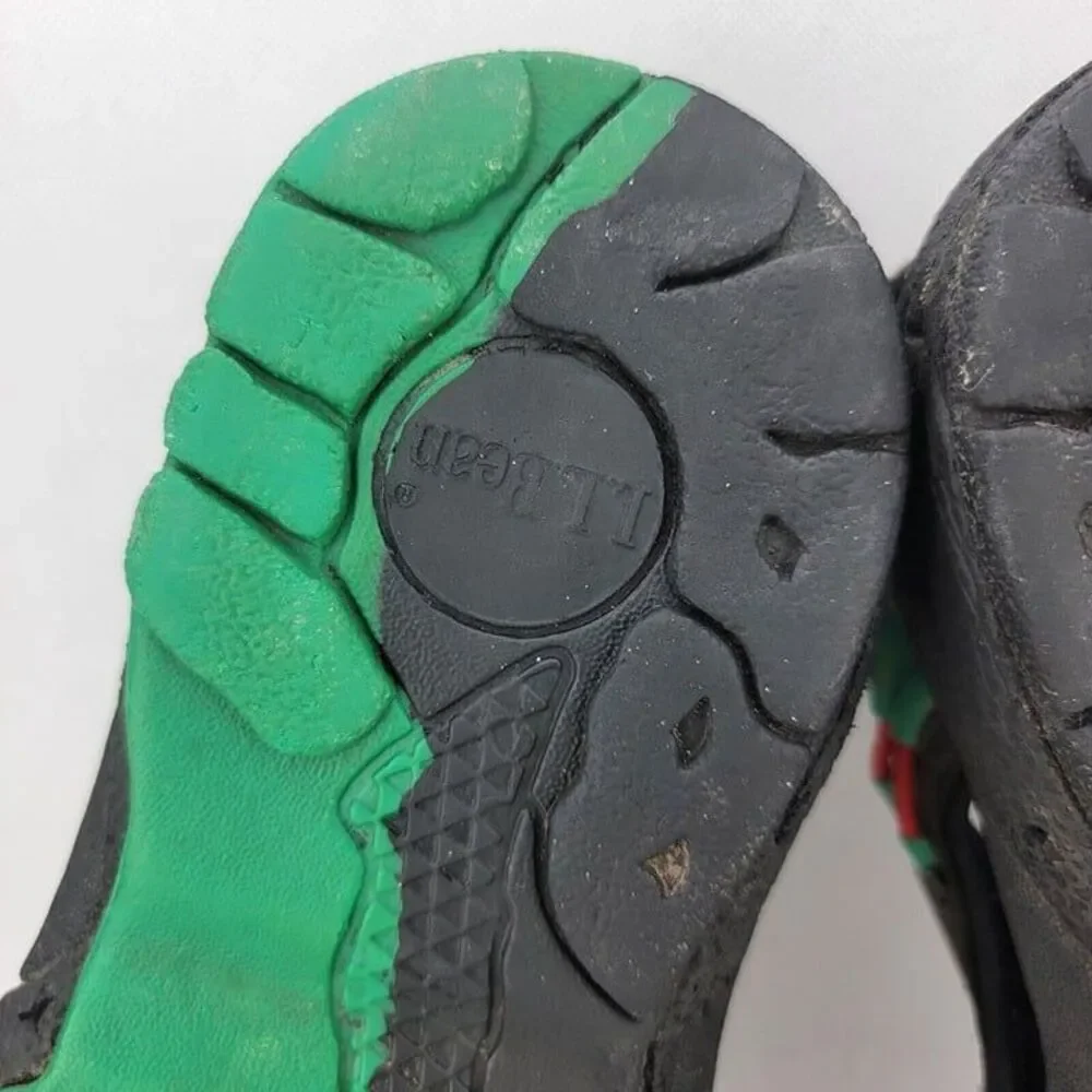 Lands End Kids Size 8 Brown Green Red Leather Hook Loop Outdoors Sandals